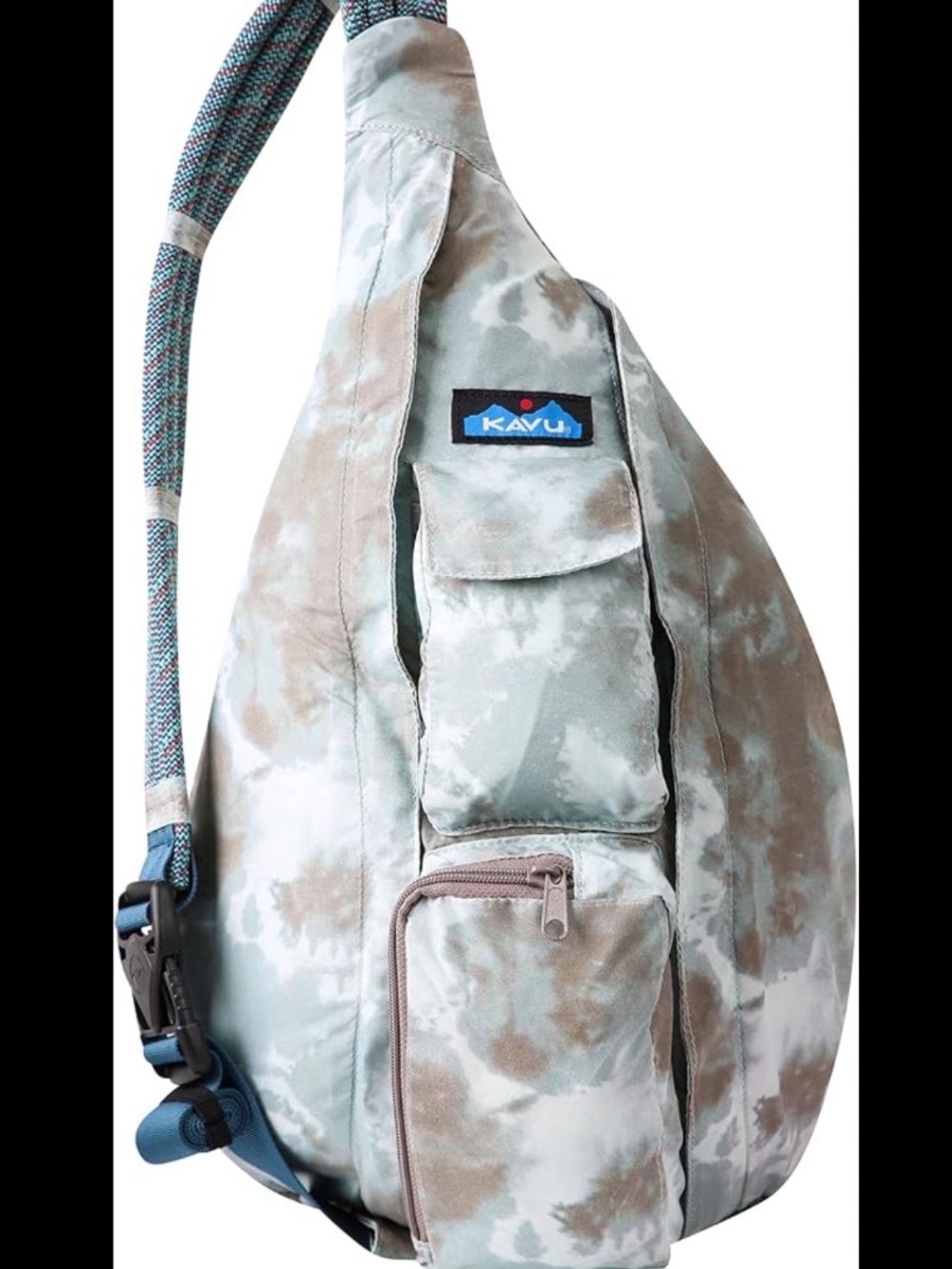 NWT KAVU Sage and Tan Tie-Dye Rope Sack in wave tie dye
